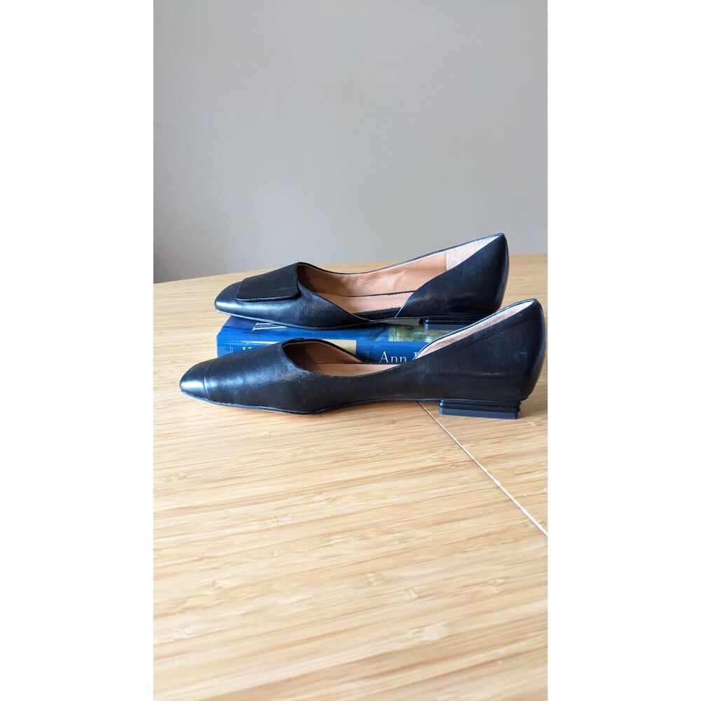 SARTO Tracy Black Square Toe Flats sz 7.5 half-D'Orsay minimalist modern classic